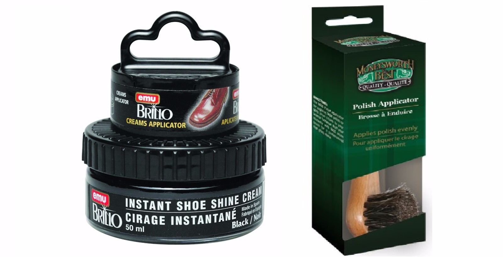 Moneysworth and Best Instant Shoe Shine Cream Kit- black with dauber brush