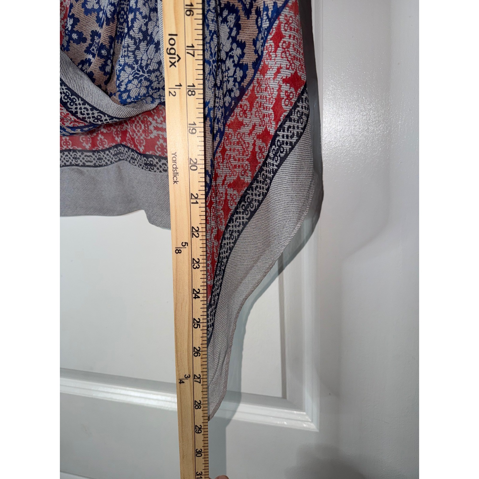 BCBGMAXAZRIA Womens S 100% Silk Medallion Print Wrap Blouse Blue Red Grey Small