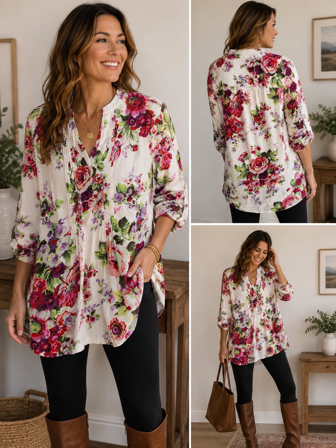 Soft Surroundings XL Romantic Floral Tunic Blouse 🌺 Cottagecore Boho Oversize