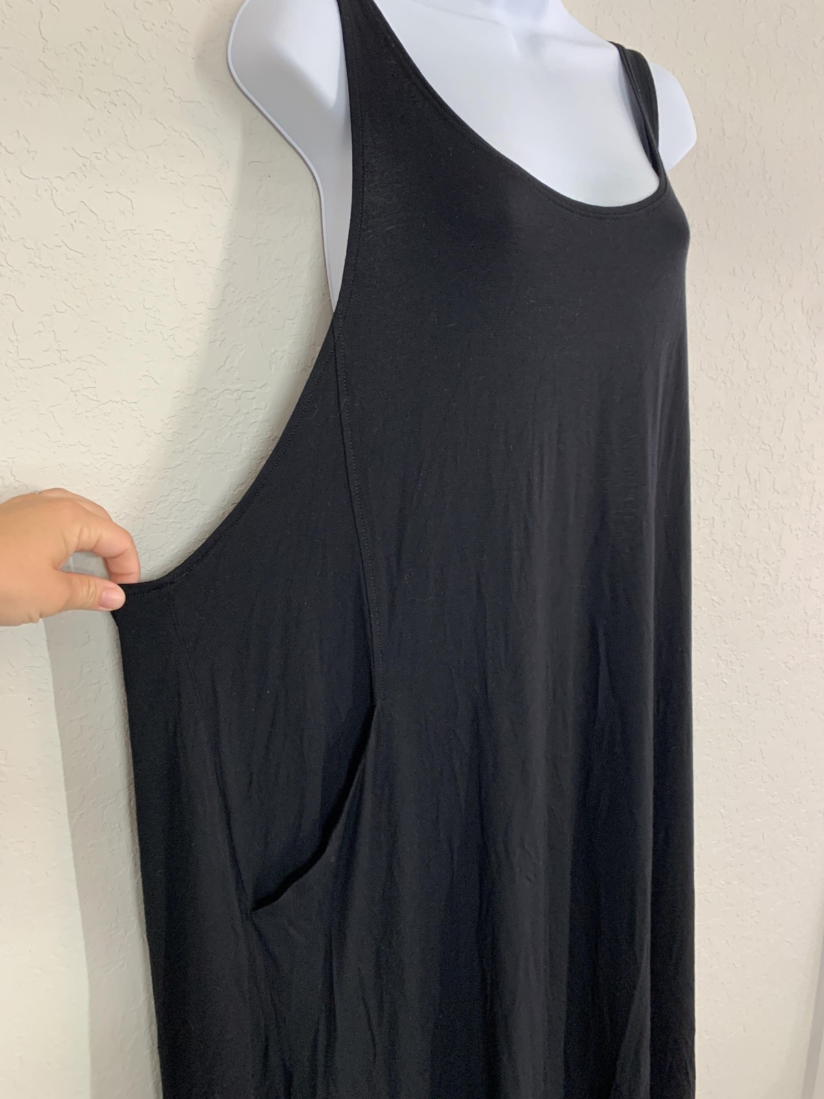 Eileen Fisher Dress Womens XL Black Jersey Scoop Neck Sleeveless Swing Pockets