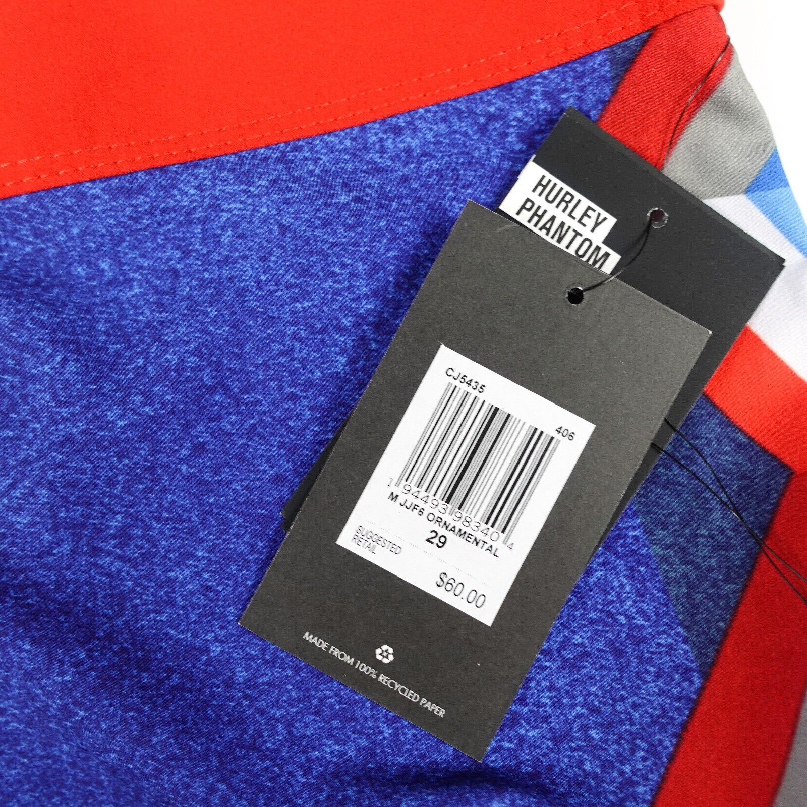 Hurley Boardshorts Blue Red Mens Size 29 JJ Drawstring Back Pocket New