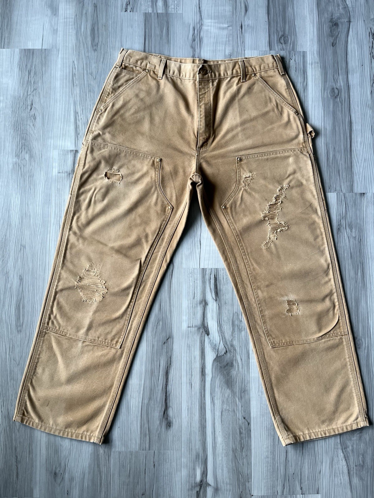 Vintage Carhartt B01 BRN Double Knee Carpenter Pants – 37×30 Faded & Distressed