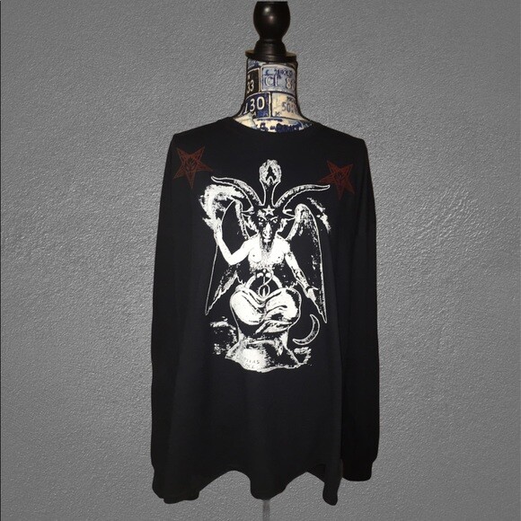 Baphomet Long Sleeve T Shirt S to XL Size Sigil Hail Satan Inverted Pentagram