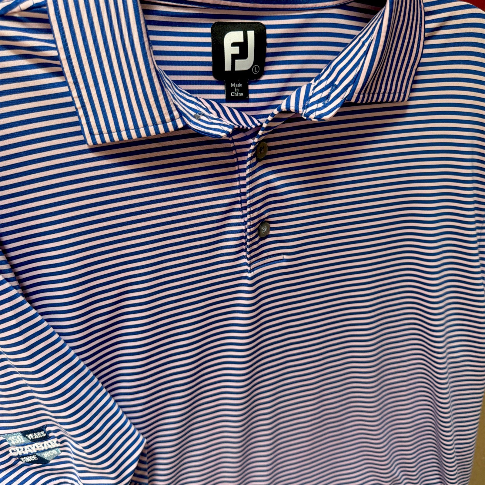 Footjoy LARGE Shirt Blue Pink Striped Polo Short Sleeve Golf Casual