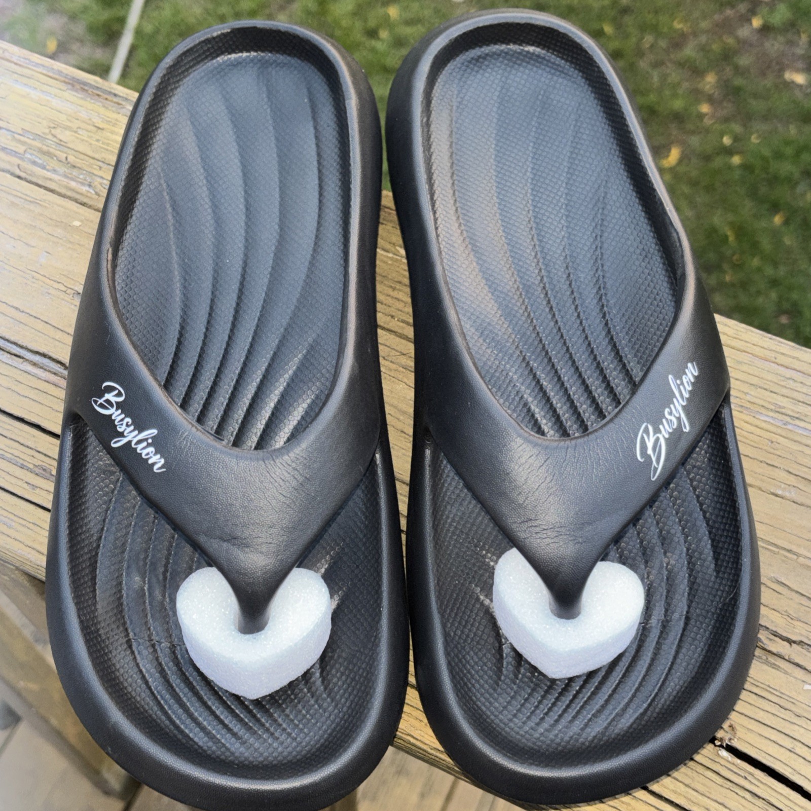 Black/ White Busylion Flip Flops New Thongs Womens 11-11.5
