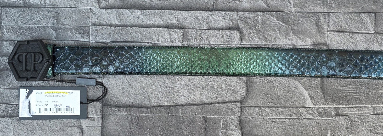 PHILIPP PLEIN PYTHON LEATHER BELT HEXAGON / 95 / NEW /