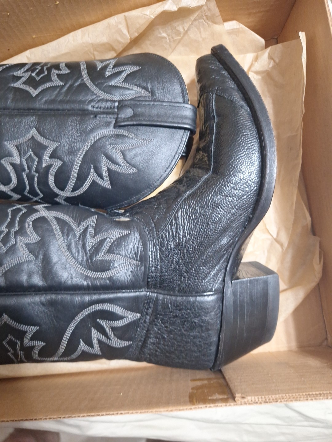 J Chisholm Cowboy Boots 8D, Exotic Ostrich Leg Leather, Excellent. Handmade USA