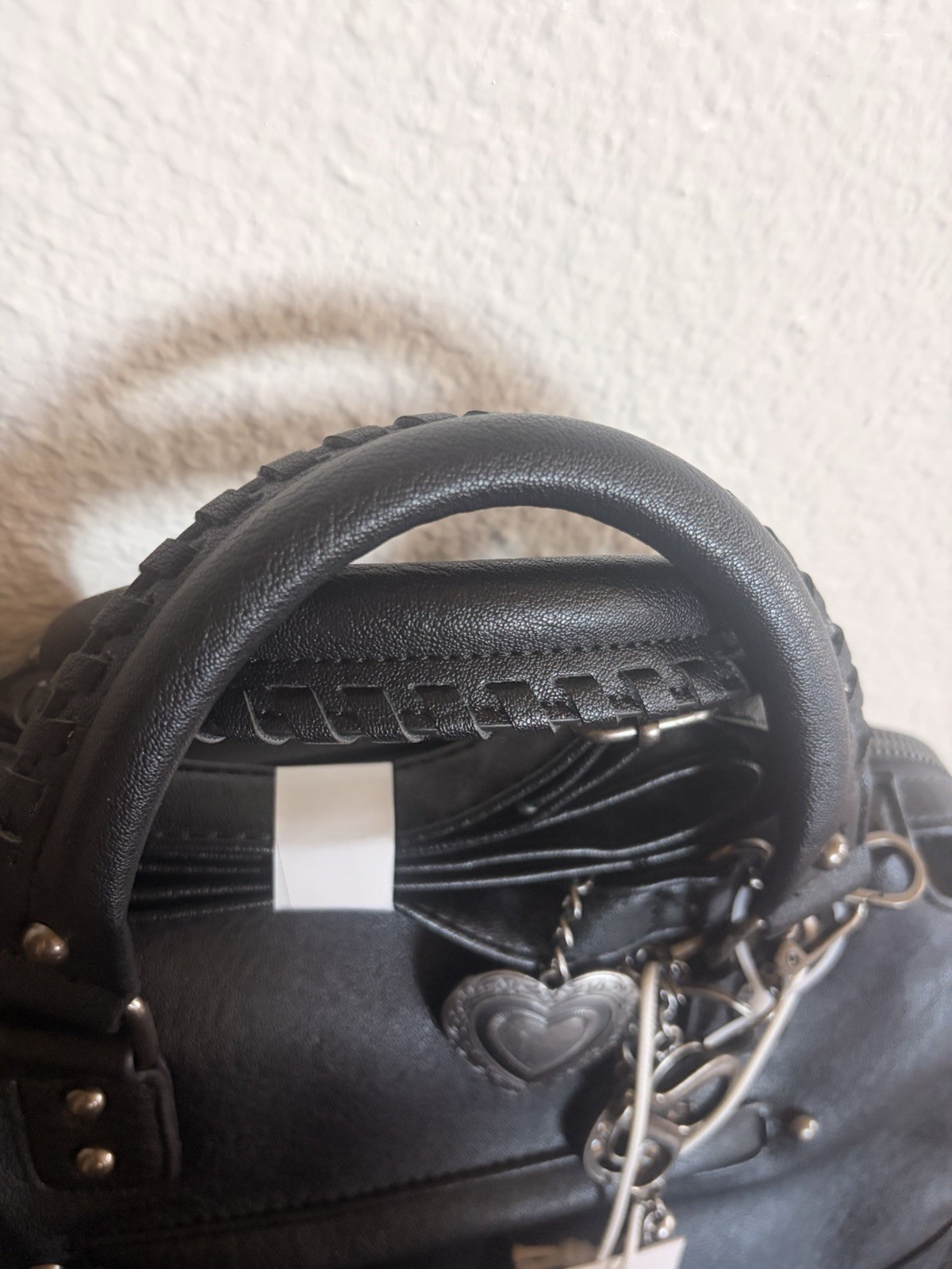 Jessica Simpson Black Satchel Top Handle Zip Heart Charm Bag