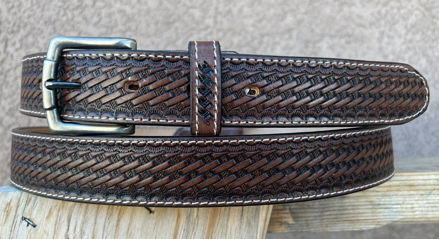 MEN’S HEAVY DUTY BASKET WEAVE CASUAL OR WORK LEATHER BELT, MEN’S LEATHER BELT