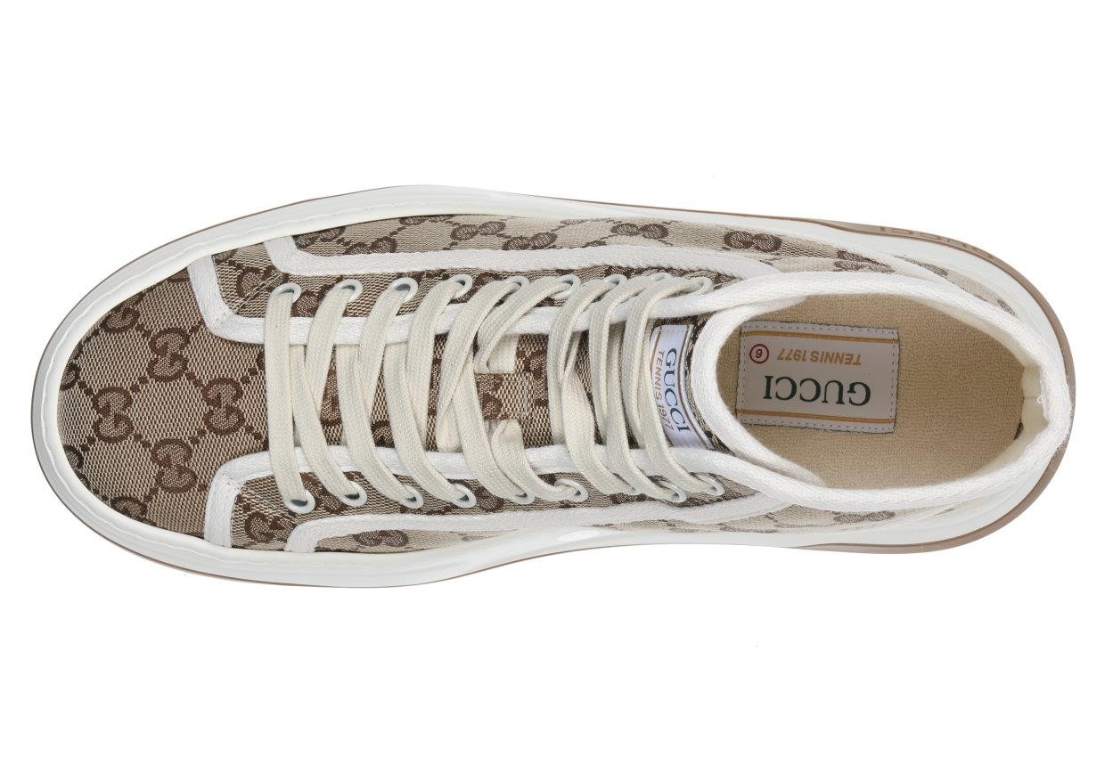 NEW GUCCI BEIGE EBONY CANVAS HIGH TOP SNEAKERS SHOES 6/US 6.5