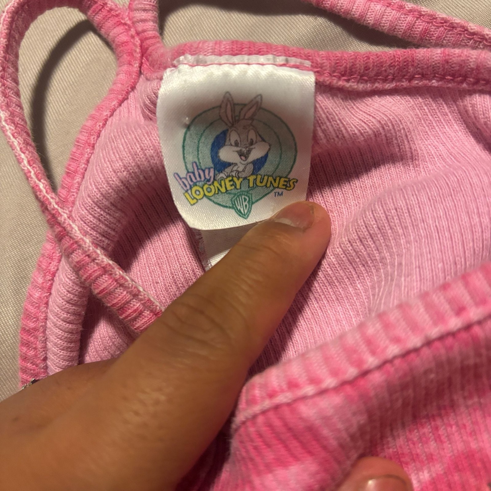 Vintage Baby Looney Tunes Tweety Bird Pink Tie Dye Ribbed Tank Top 12M