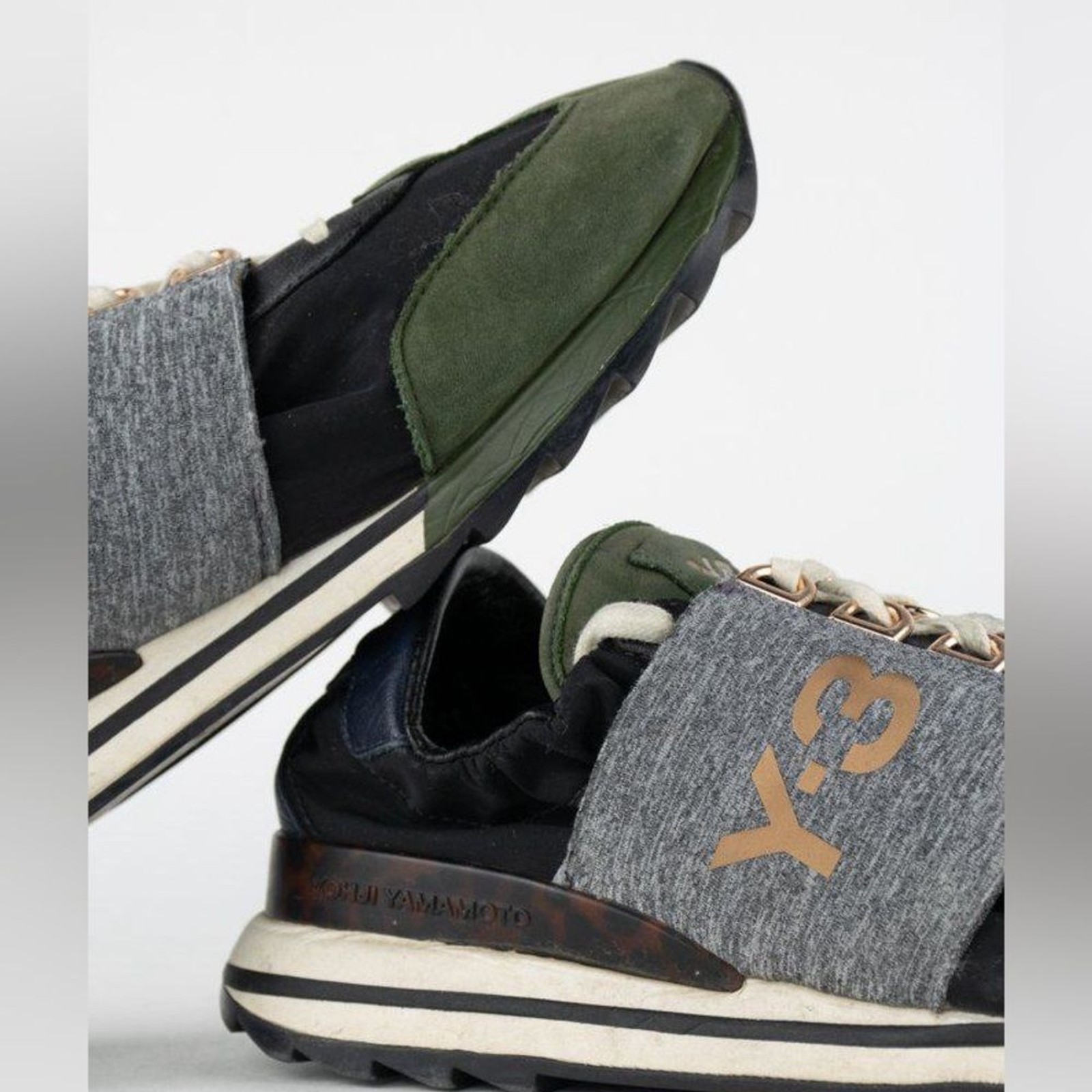 Adidas Y-3 Rhita Sport Sneakers Size 7.5 Black, Navy, Olive Green and Gray