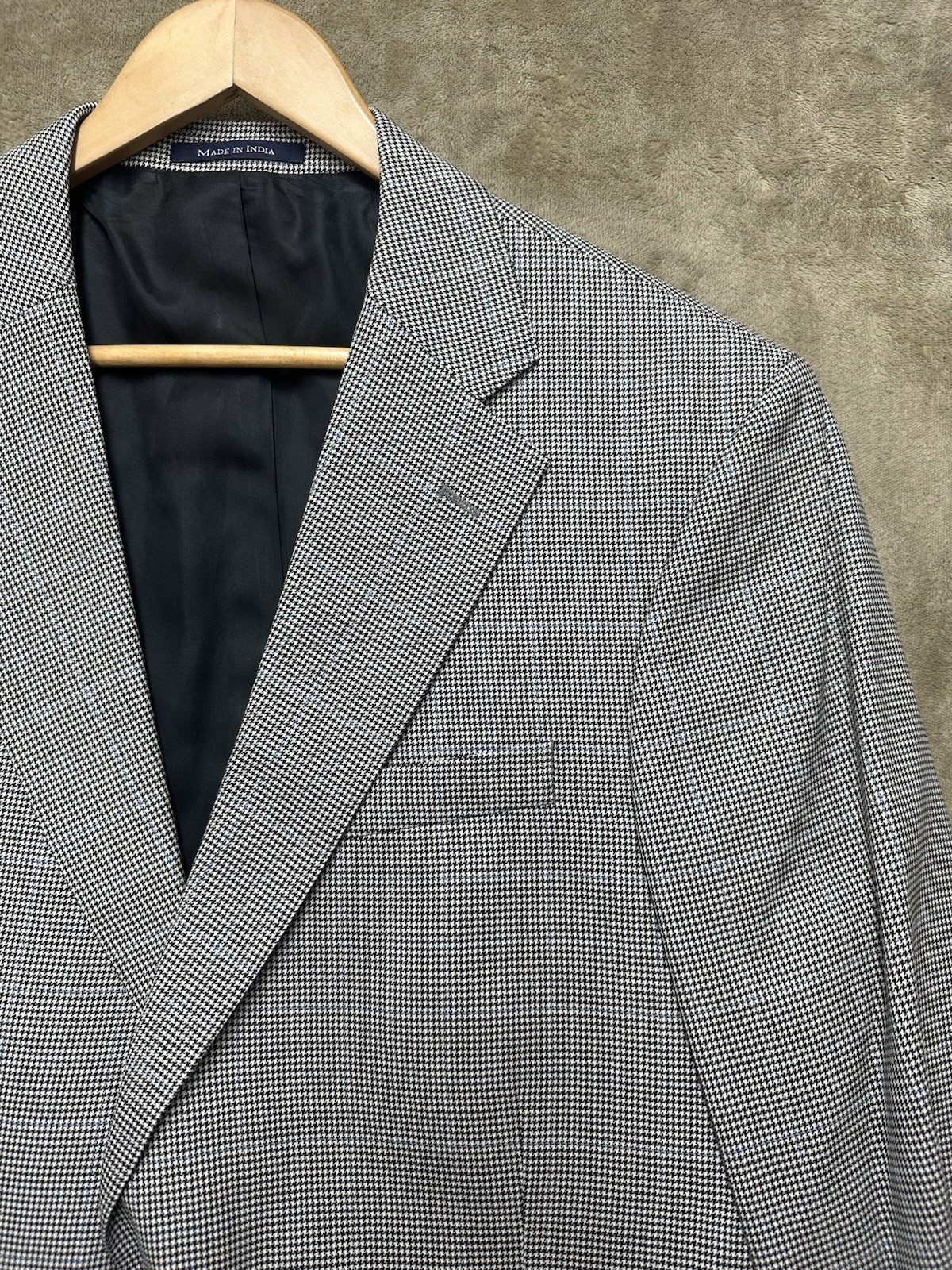 Lands’ End Blazer Men’s 43L Gray Hondstooth Wool 2-Button Gold Button Sport Coat