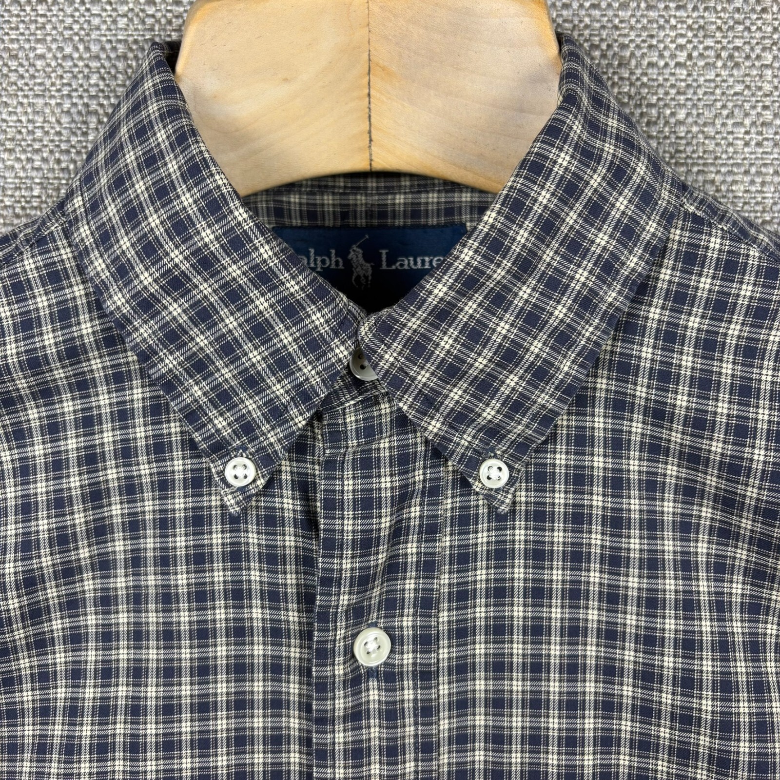 Ralph Lauren Men’s Shirt L Long Sleeve Black Blue Beige Plaid Classic Embroidery