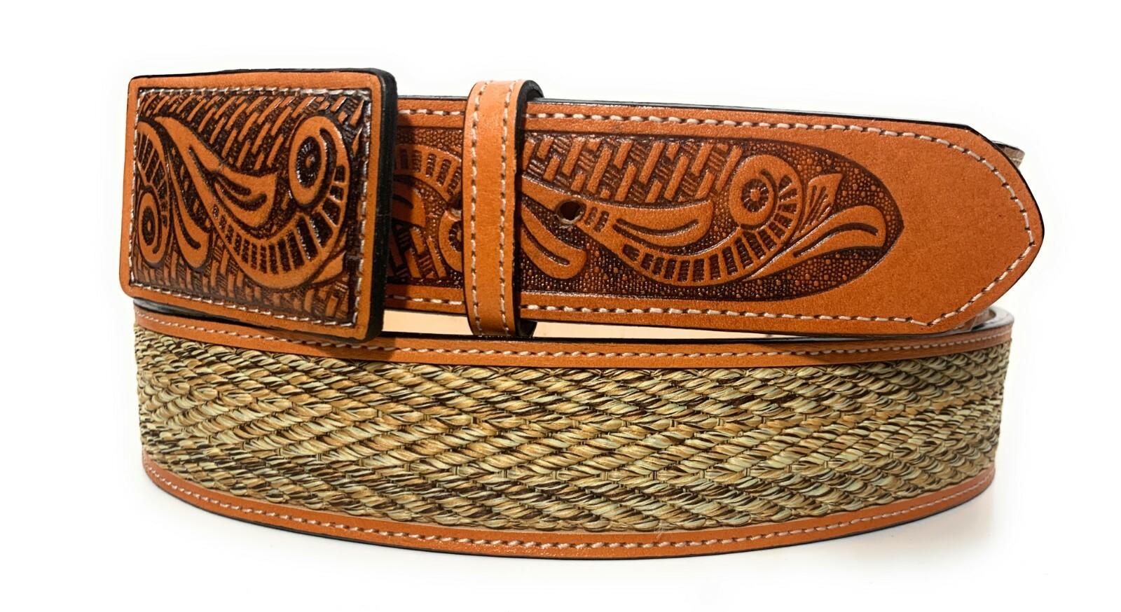 MEN’S WESTERN LEATHER BELT. SADDLE HORSE COWBOY RODEO BELT. CINTO CHARRO VAQUERO