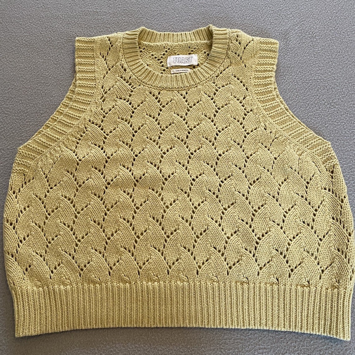 TOAST VEST TANK SZ 10 SMALL YELLOW JUMPER LAMBSWOOL COTTON CROP KNIT SEE DETAILS
