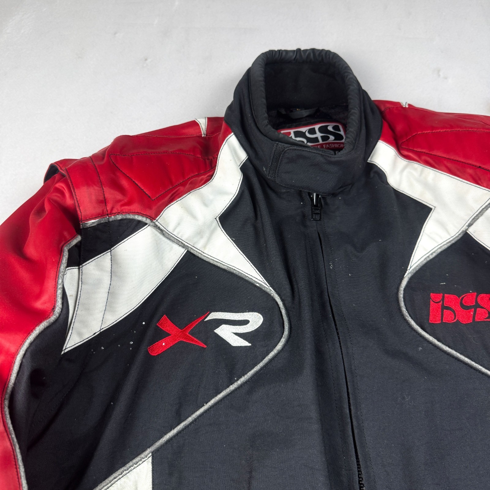 Mens Vintage IXS Racing Motorcycle Jacket Red Black Moto Biker Padded Y2K Racing
