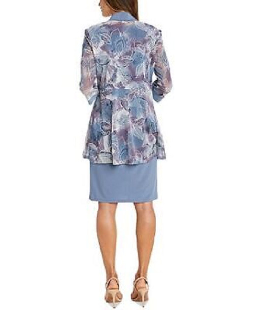 NEW RM RICHARDS BLUE GRAY FLORAL JACKET SHEATH DRESS SIZE 12 $139