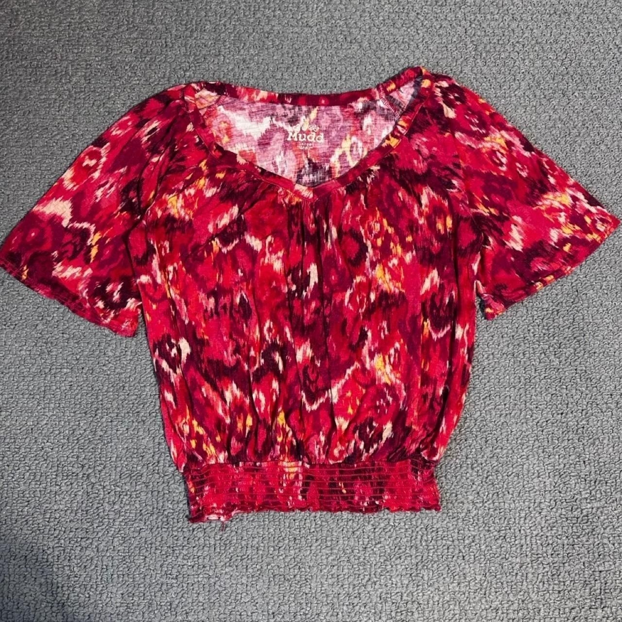 Y2K Mudd red tie-dye elastic bottom top Size L