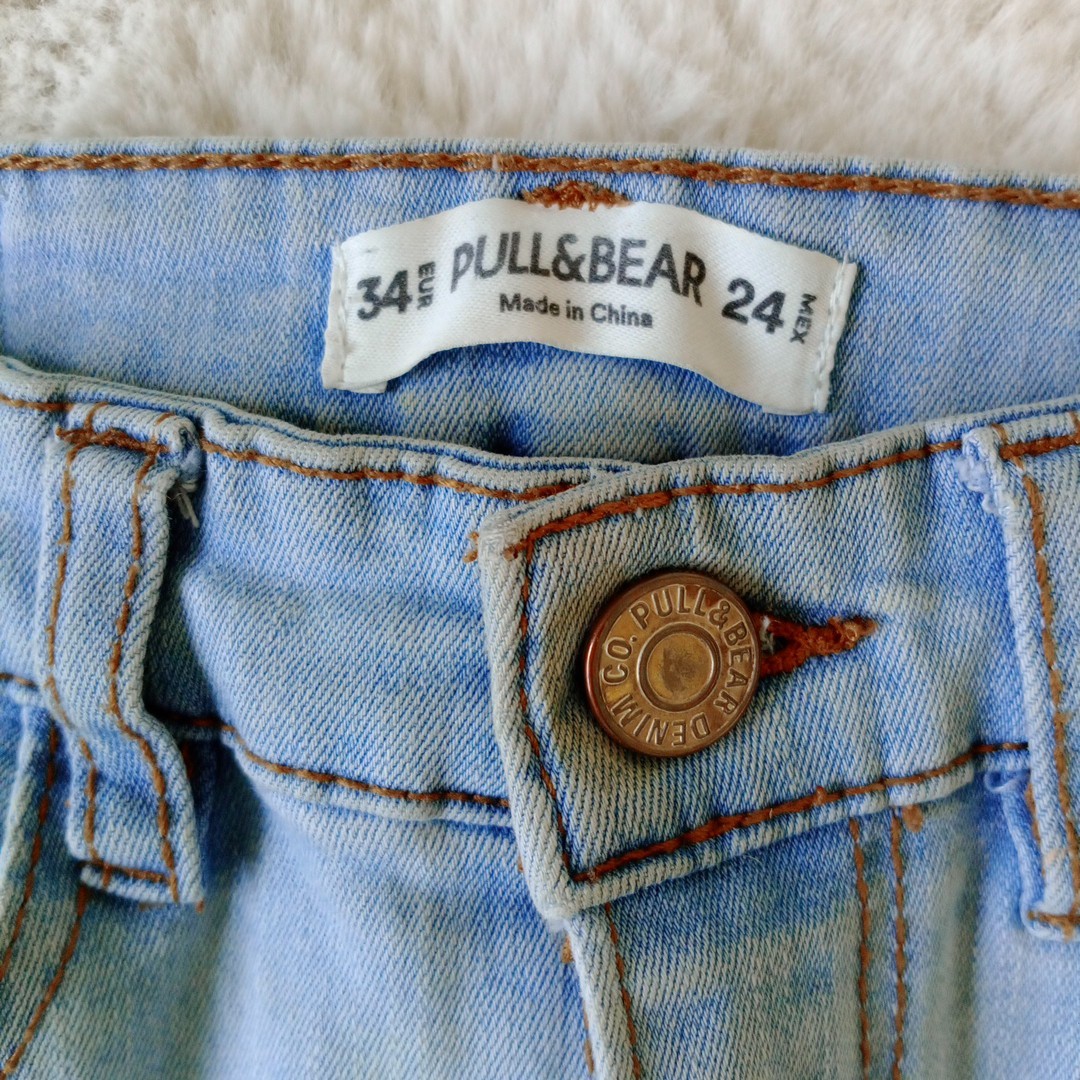 Pull&Bear Light Blue Wash Denim Skinny Jeans Tapered High Rise EU 34 UK Size 8