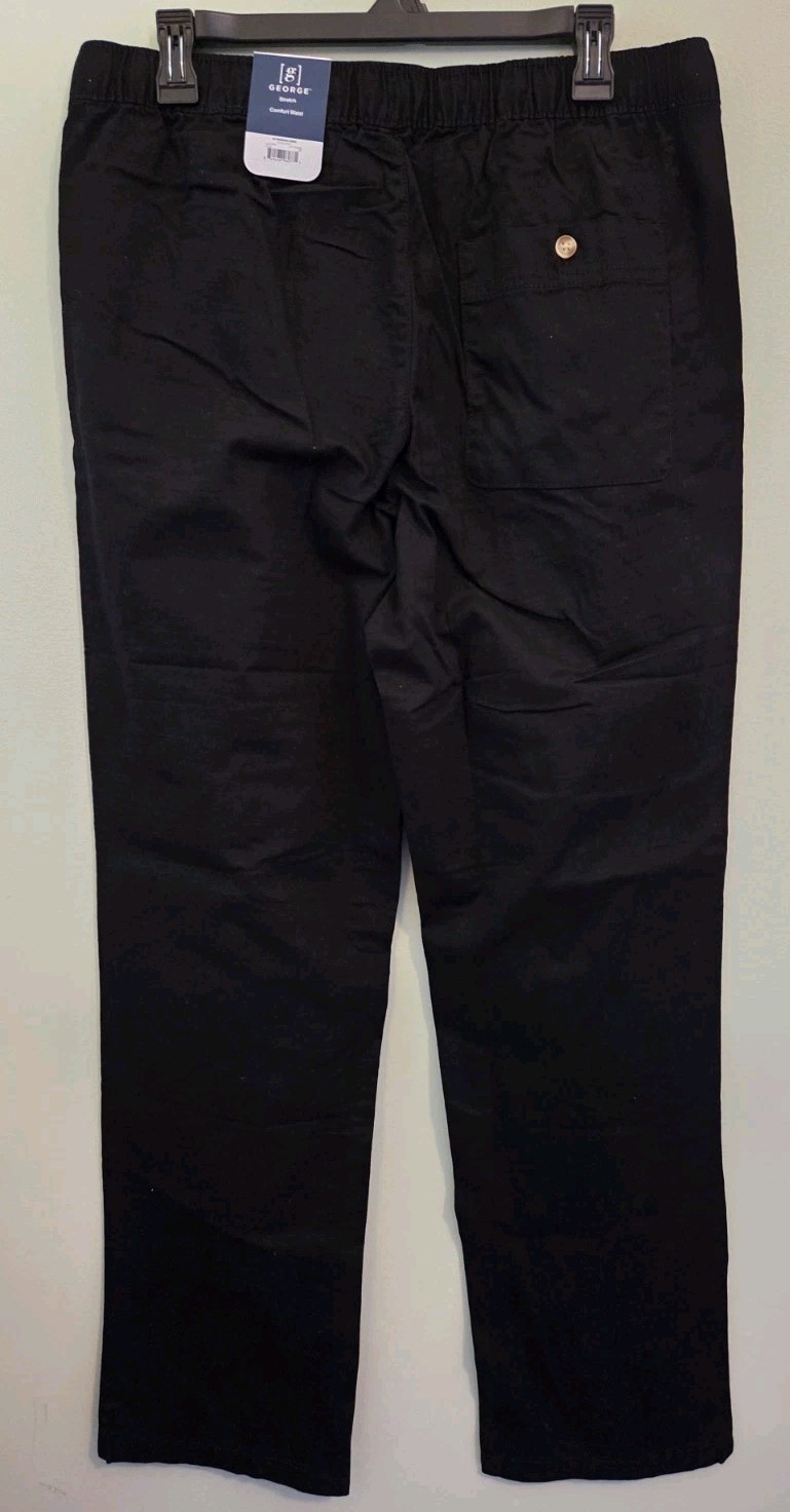George Men’s MEDIUM 32-34 Weekend Pull-On Chino Pants BLACK Stretch Waist #21426
