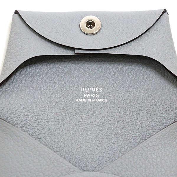 Hermes BastiA Coin Case Blue Gracie Silver Hardware Snap Closure 8.3×8.3×1.3cm