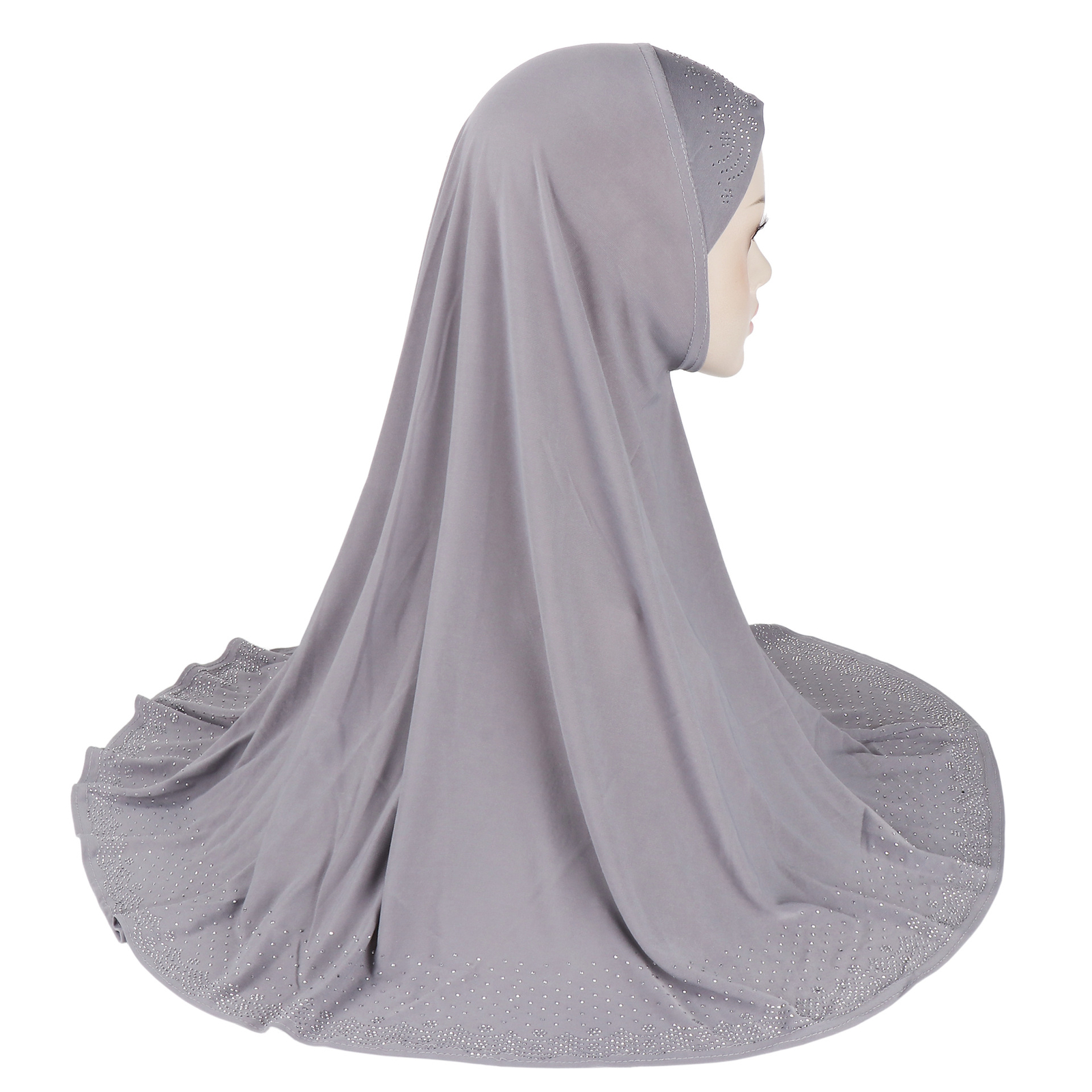 Rhinestone Hijab Full Cover Scarf Women Muslim Khimar Overhead Headscarf Islamic