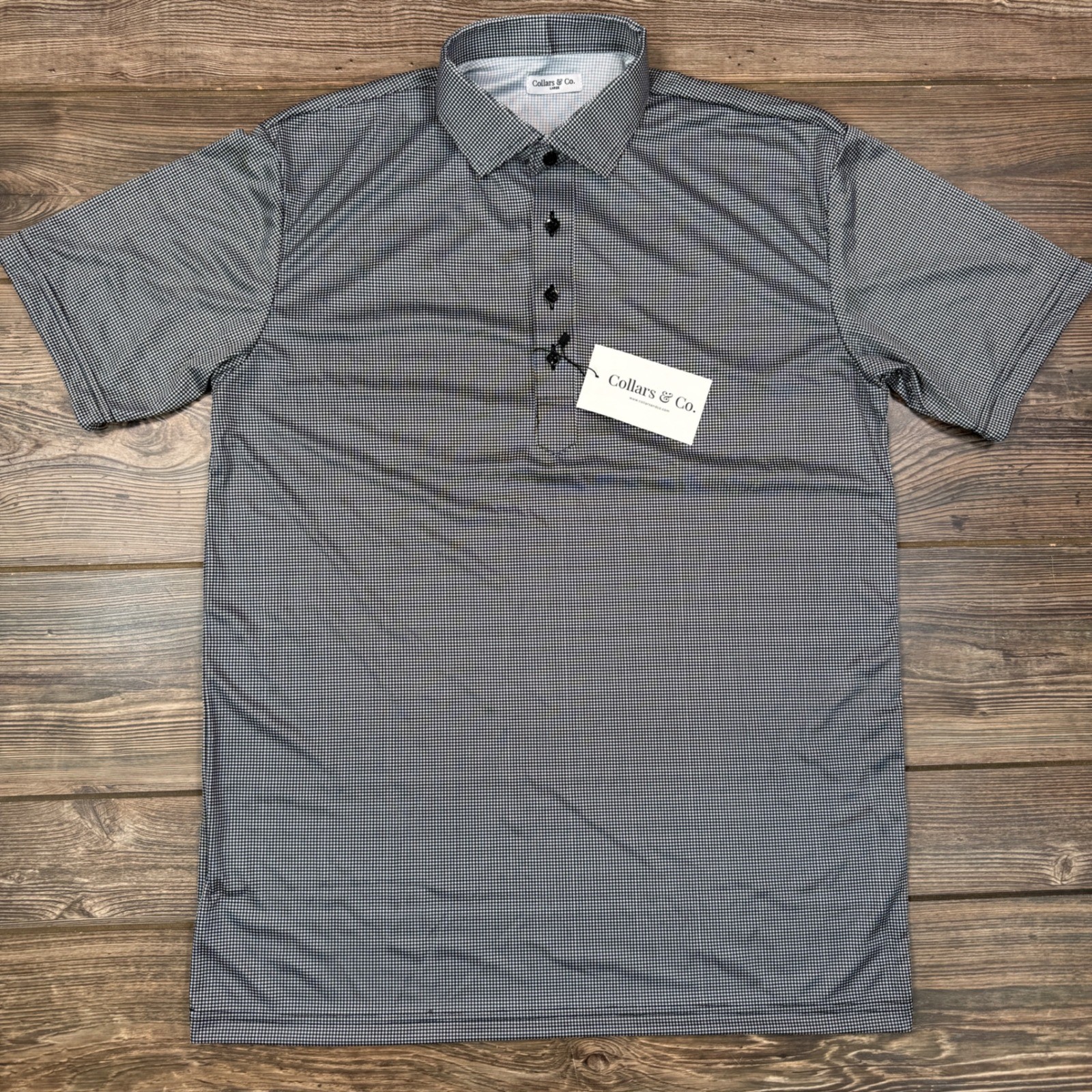 Collars & Co Mens Size Large Dress Collar Polo Black White Houndstooth NEW