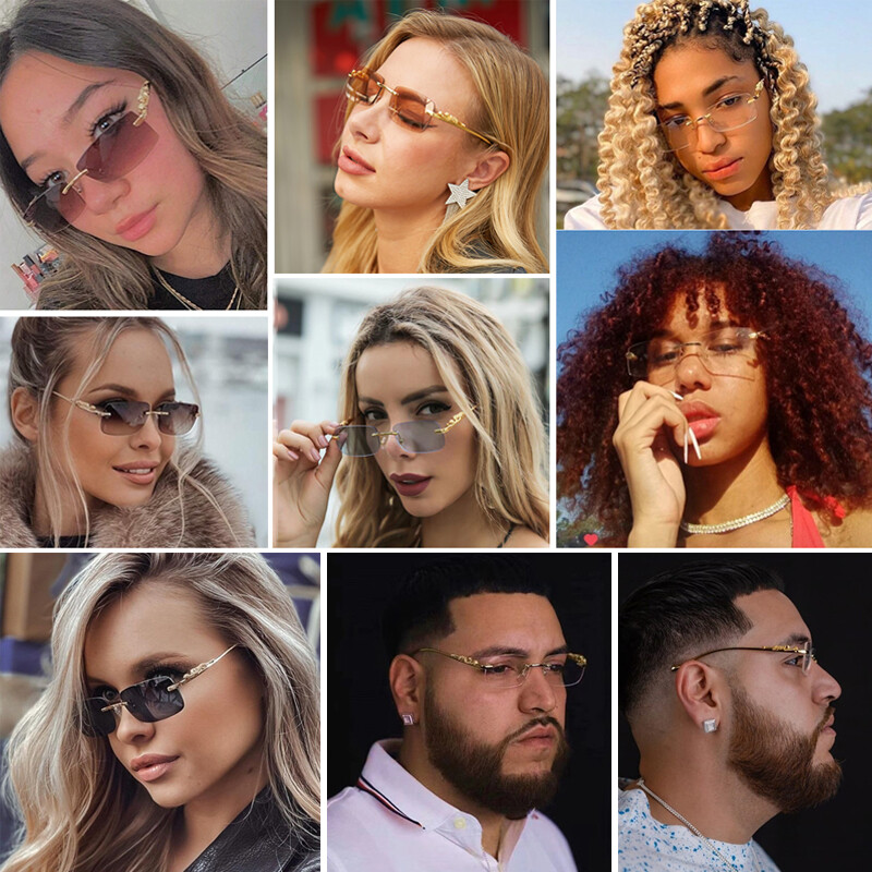Rimless Rectangle Sunglasses Classic Frameless Eyewear Retro Candy Color Glasses