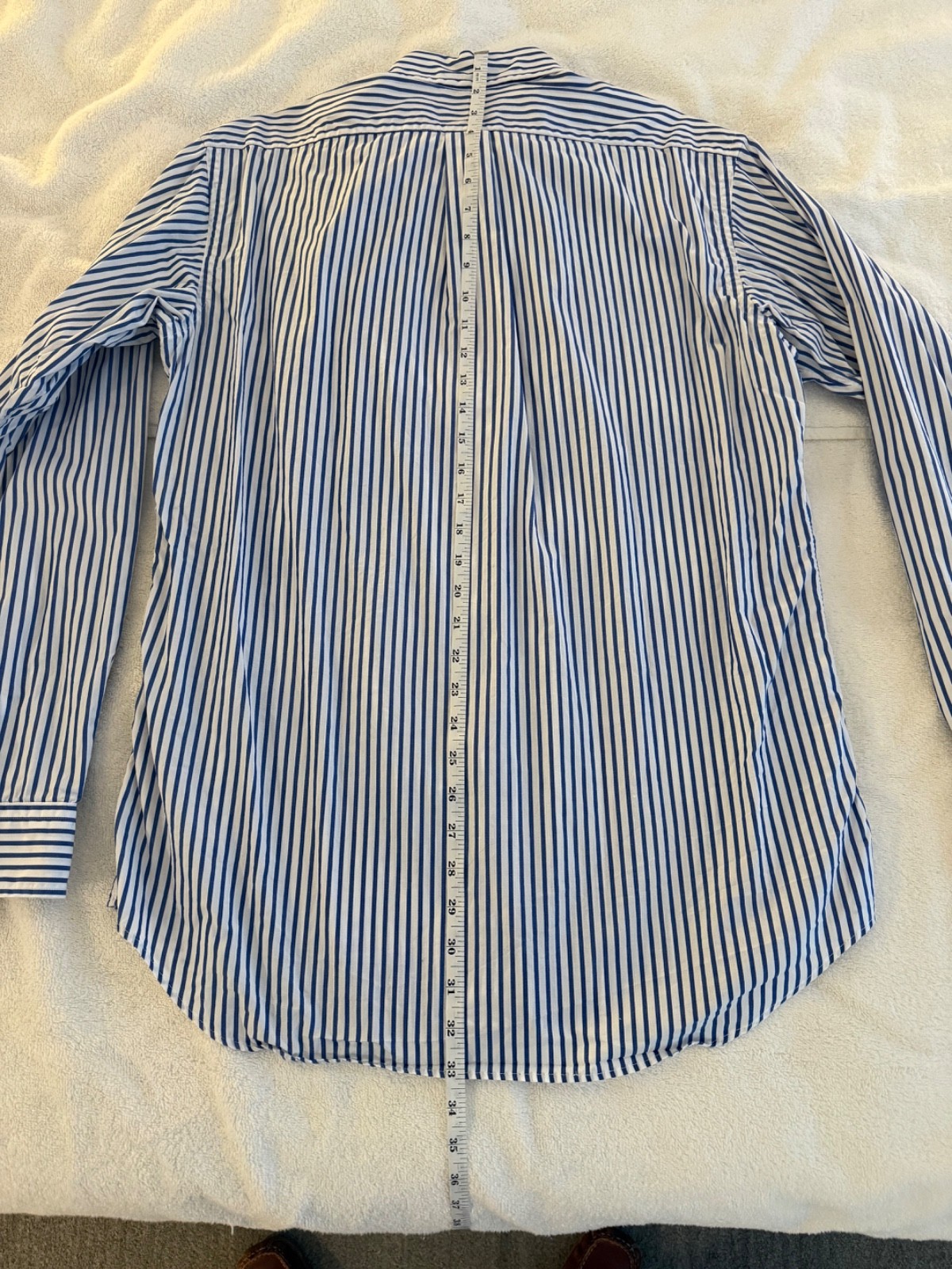 J Press – Worn Once – Navy, Butcher Stripe Button Down Shirt – Size 15 1/2 x 35