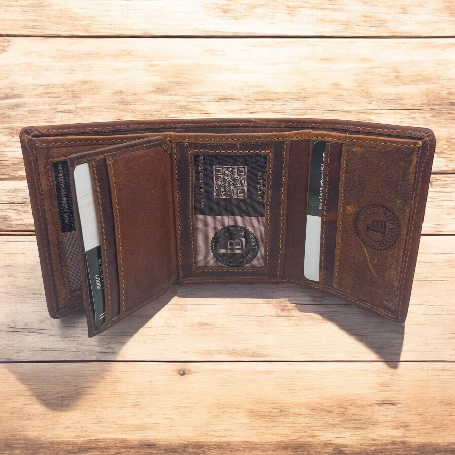 Leatherboss Mens RFID Blocking Hunter Leather Credit Card ID Trifold Wallet