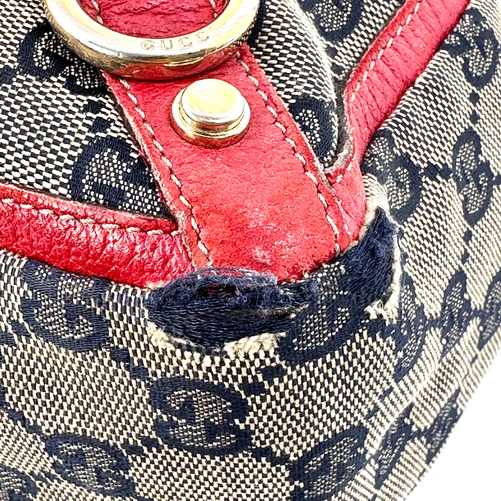 Gucci Abbey GG Canvas Leather Red 130739 Handbag Tote Bag Authentic