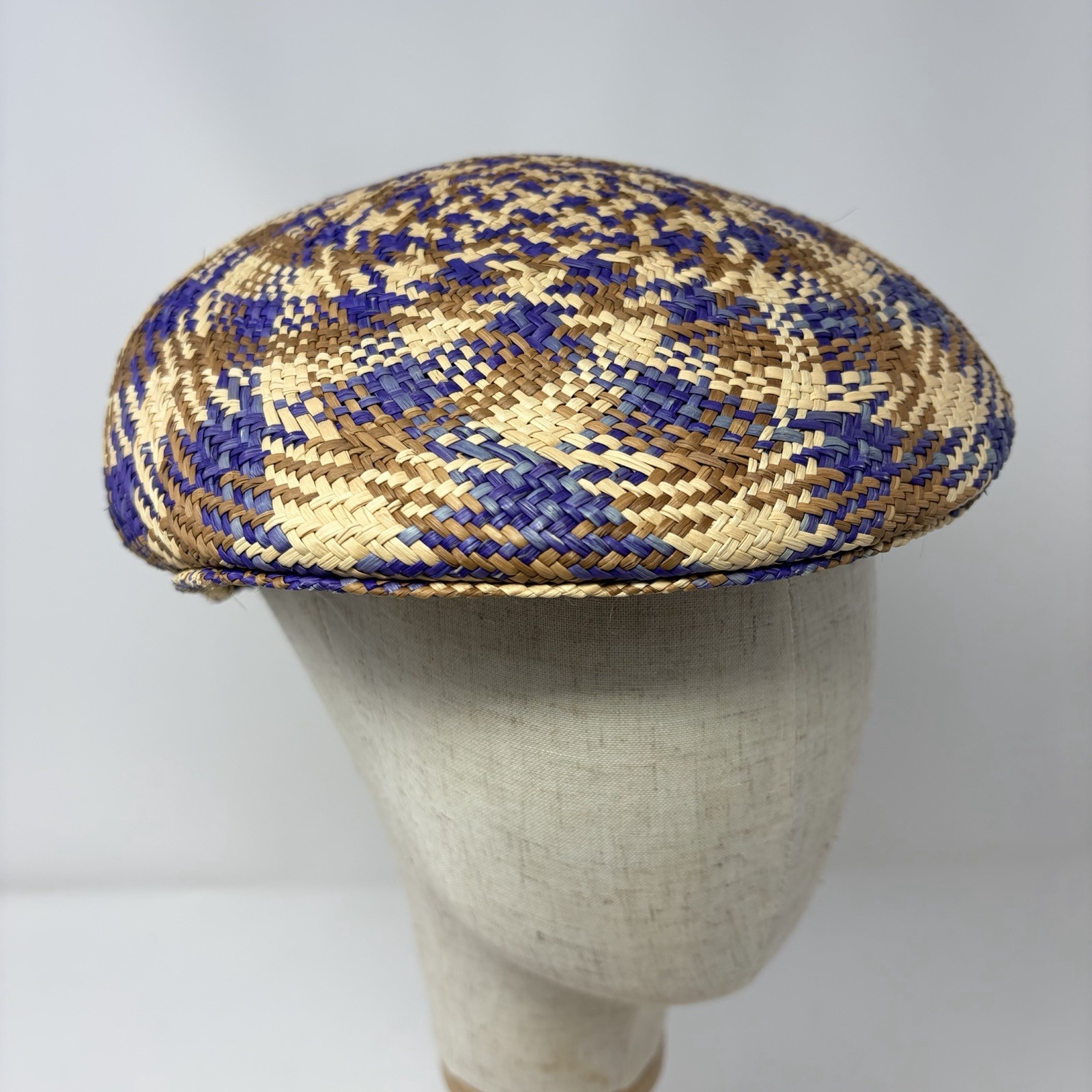 Panama Hat Ecuador Toquilla Straw Ivy Cap Flat Cap Multicolor Blue Brown Size 61