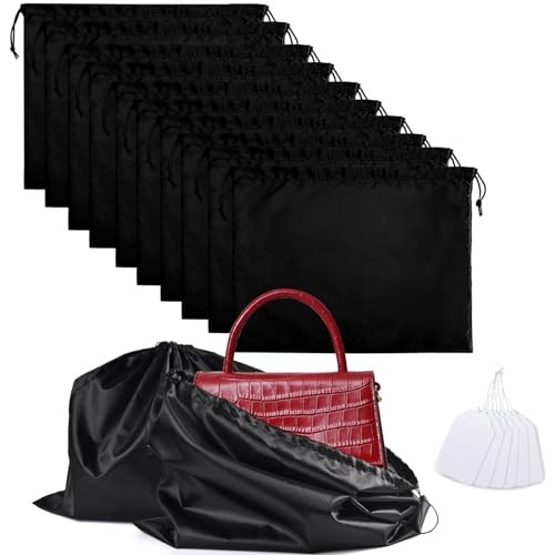 10 Pack Purse Dust Bags Large Silk Drawstring Dust Black-10pcs M-19.6 × 15.7 in