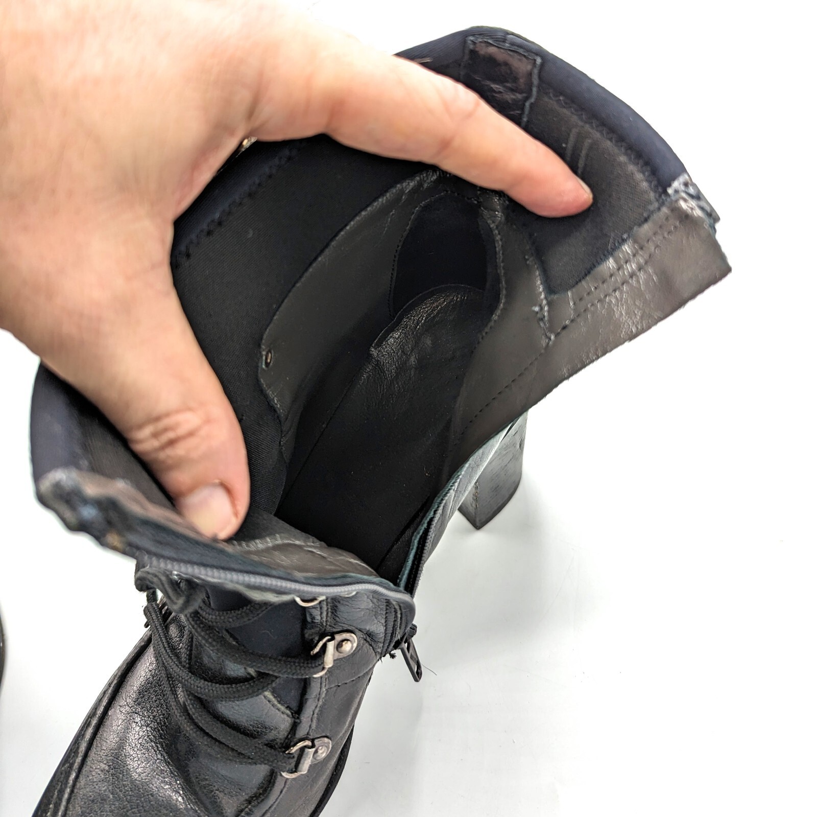 Napoleoni Grannie Black Leather Neoprene Lace-up Witch Granny Booties Sz 9 (39)