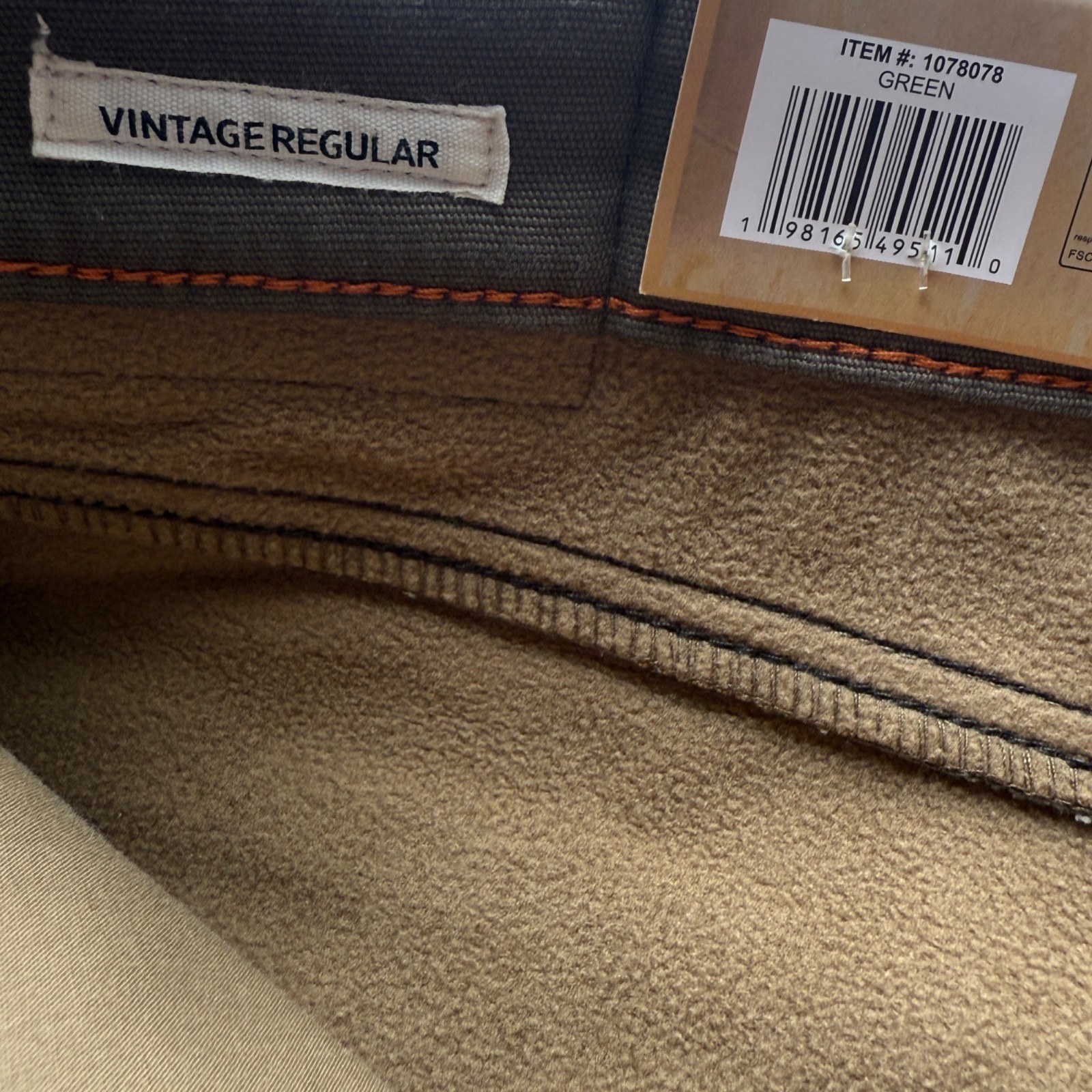 Weatherproof Vintage Mens Regular Fit Stretch Canvas Fleece-Lined Pants 38×29