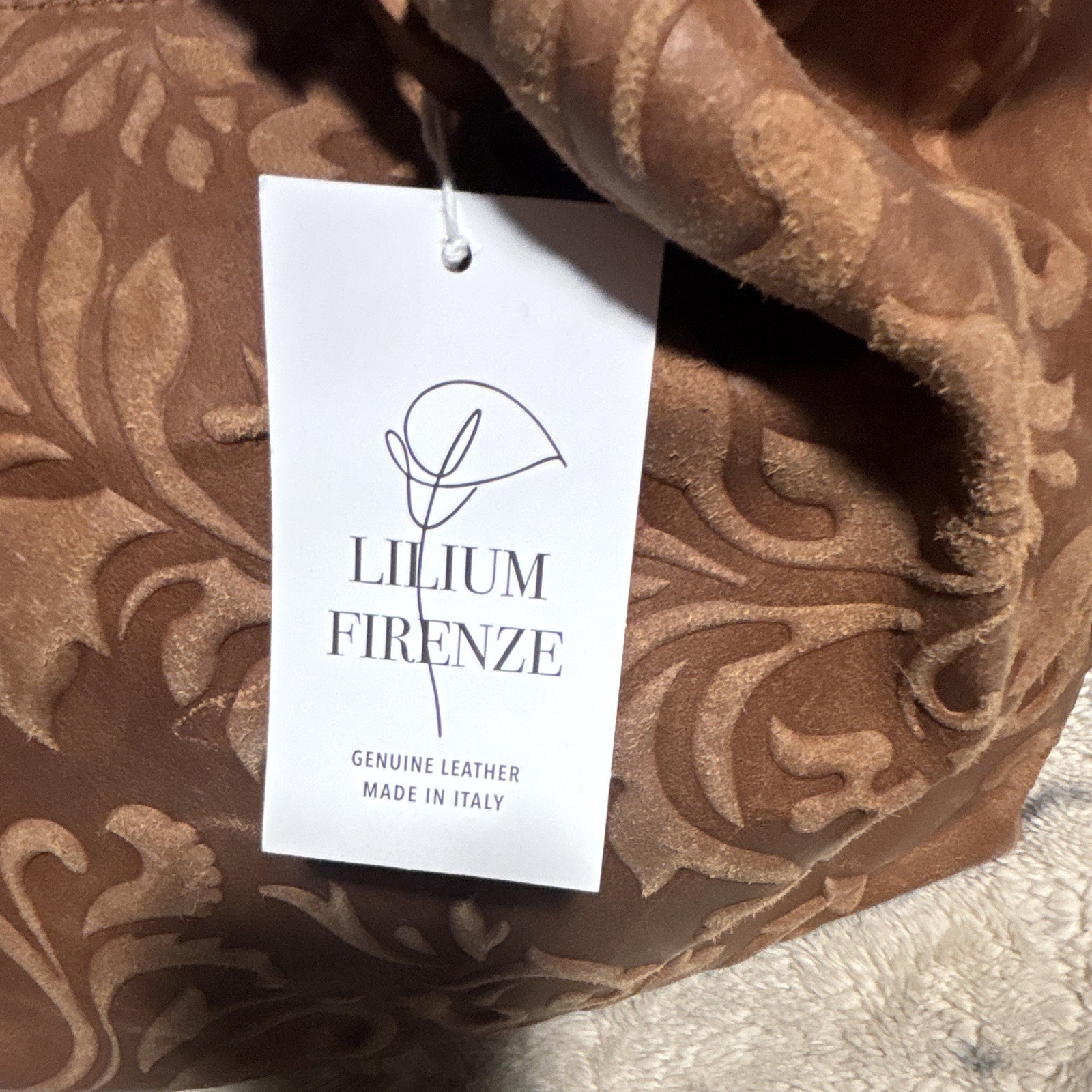 Lilium Firenze Brown Floral Embossed Satchel Top Handle Zip Detachable Strap