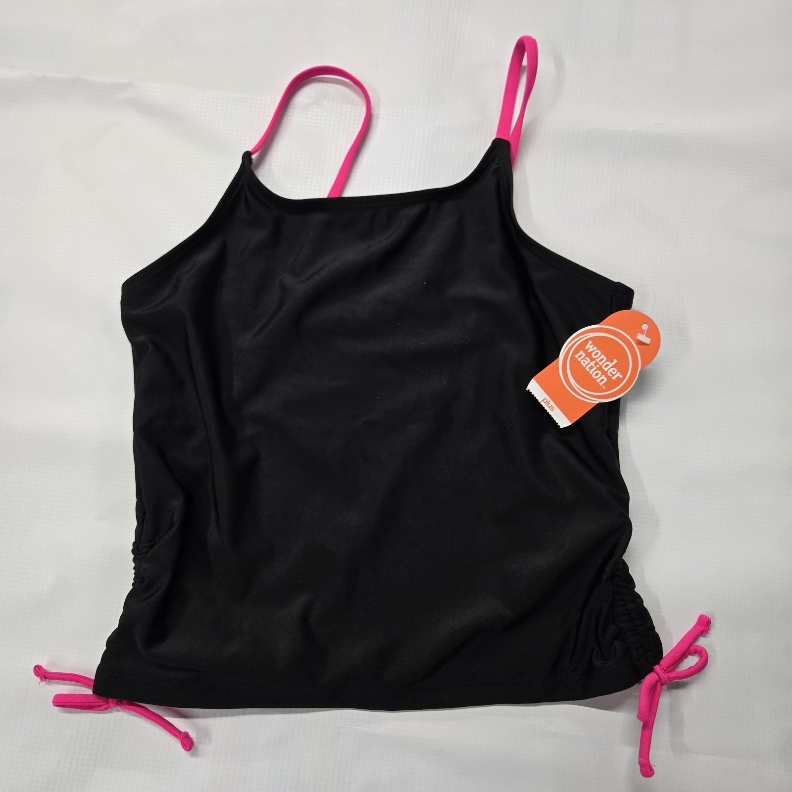 Wonder Nation Black/Pink 2pc Tankini Top Bikini Bottom XL 14-16