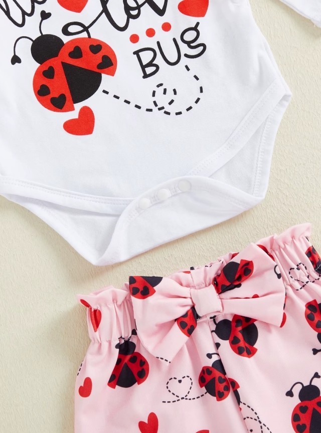 NEW Valentine’s Day Love Bug Ladybug Baby Girls Outfit Set
