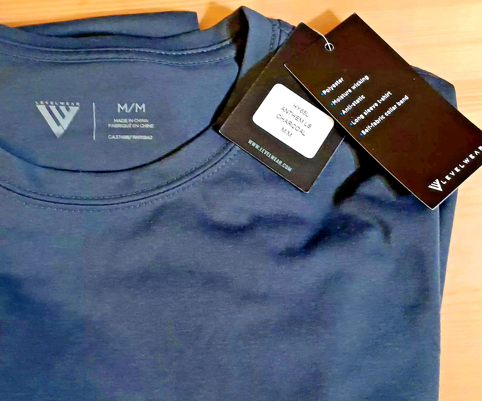 Levelwear Anthem Long Sleeve Tee, Charcoal Medium, Moisture Wicking Undershirt