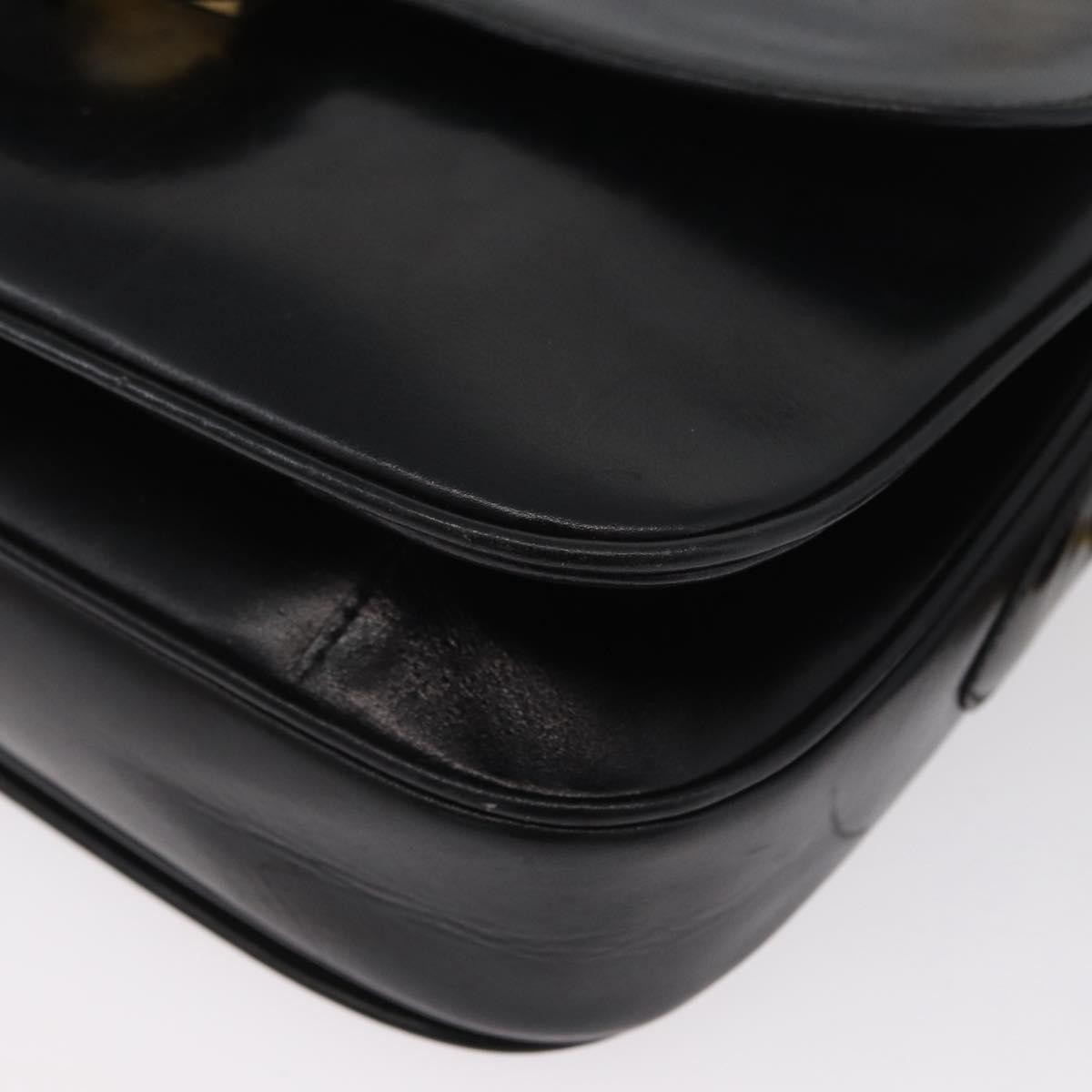 CELINE Horse Carriage Shoulder Bag Leather Black Gold Auth bs33584