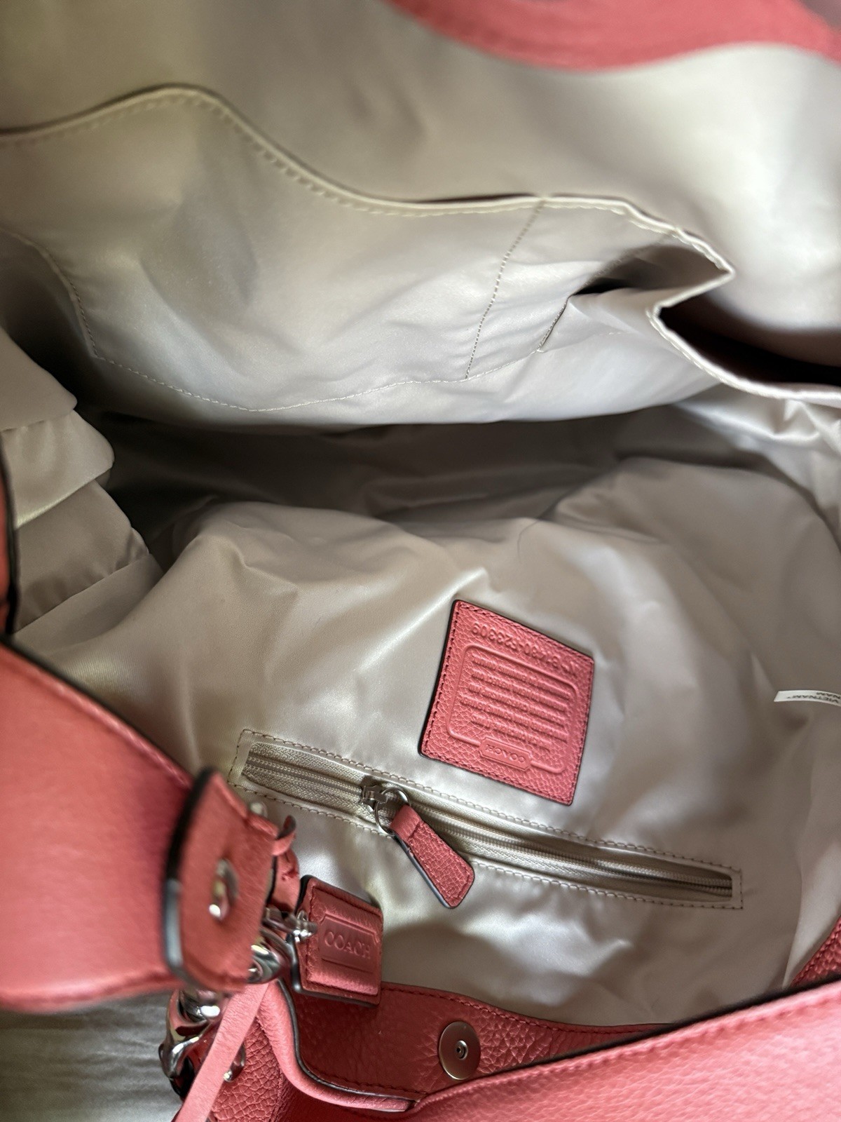 Authentic Coach Avery Pebbled Leather Hobo Bag, F23309, Coral/Sienna, Pre-Owned