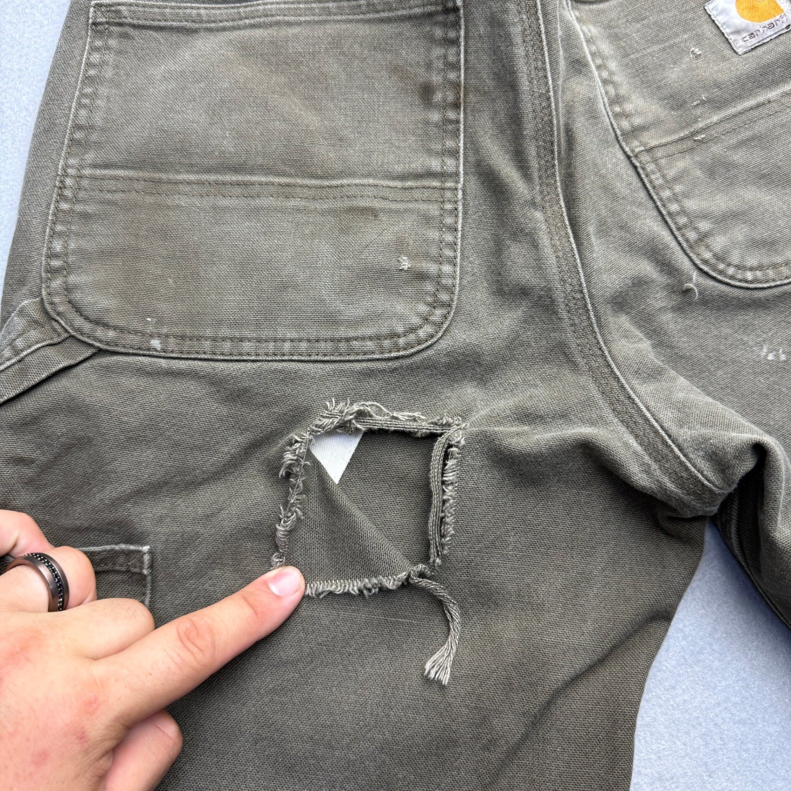 Carhartt Relaxed Fit Carpenter Pants Mens 31×32 Brown Distressed Canvas Workwear