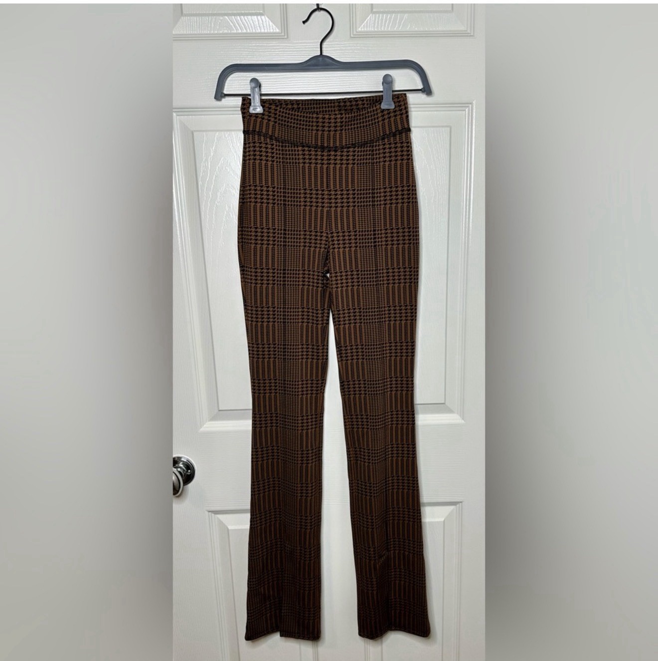 NWOT Alo Jacquard High-Waist Glenplaid Flare Leggings Cinnamon Brown/Black XS
