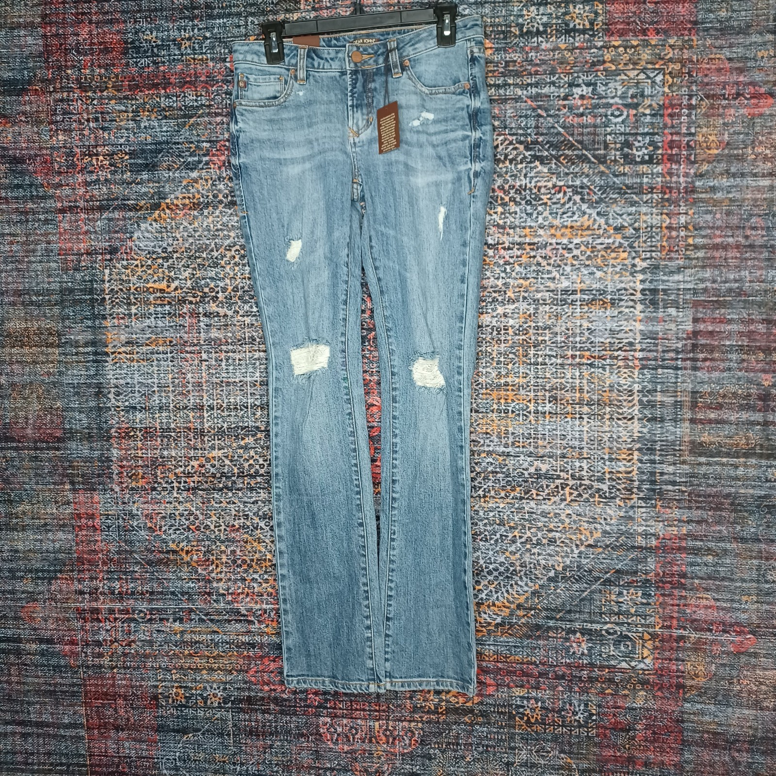 Dear John womens medium wash rips Playback straight stretch jeans 25×32 NWT
