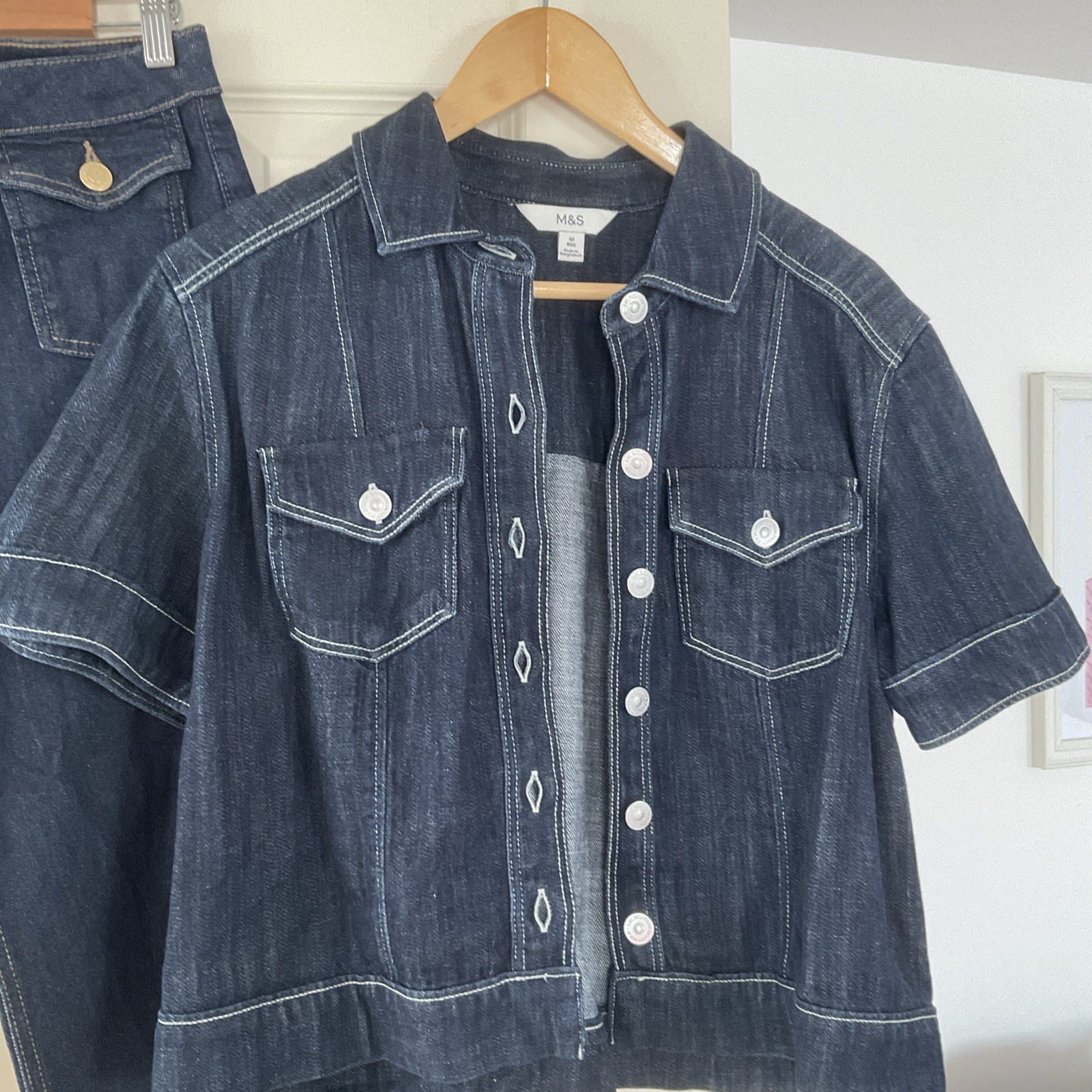 Marks & Spencer Utility Cotton Denim Short Sleeved Shirt Shacket Jacket Size 10