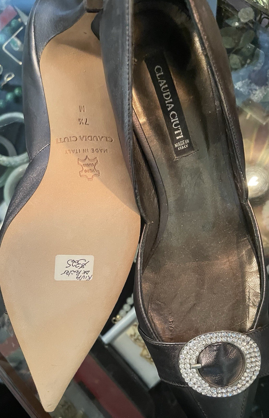 CLAUDIA CIUTI RIVA LT.PEWTER LEATHER ELEGANT HEELS/PUMPS ITALY $325 – NEW 7.5