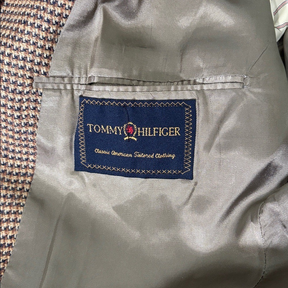 Tommy Hilfiger Houndstooth Blazer Brown 3-Button Sport Coat Mens 41L Made in USA