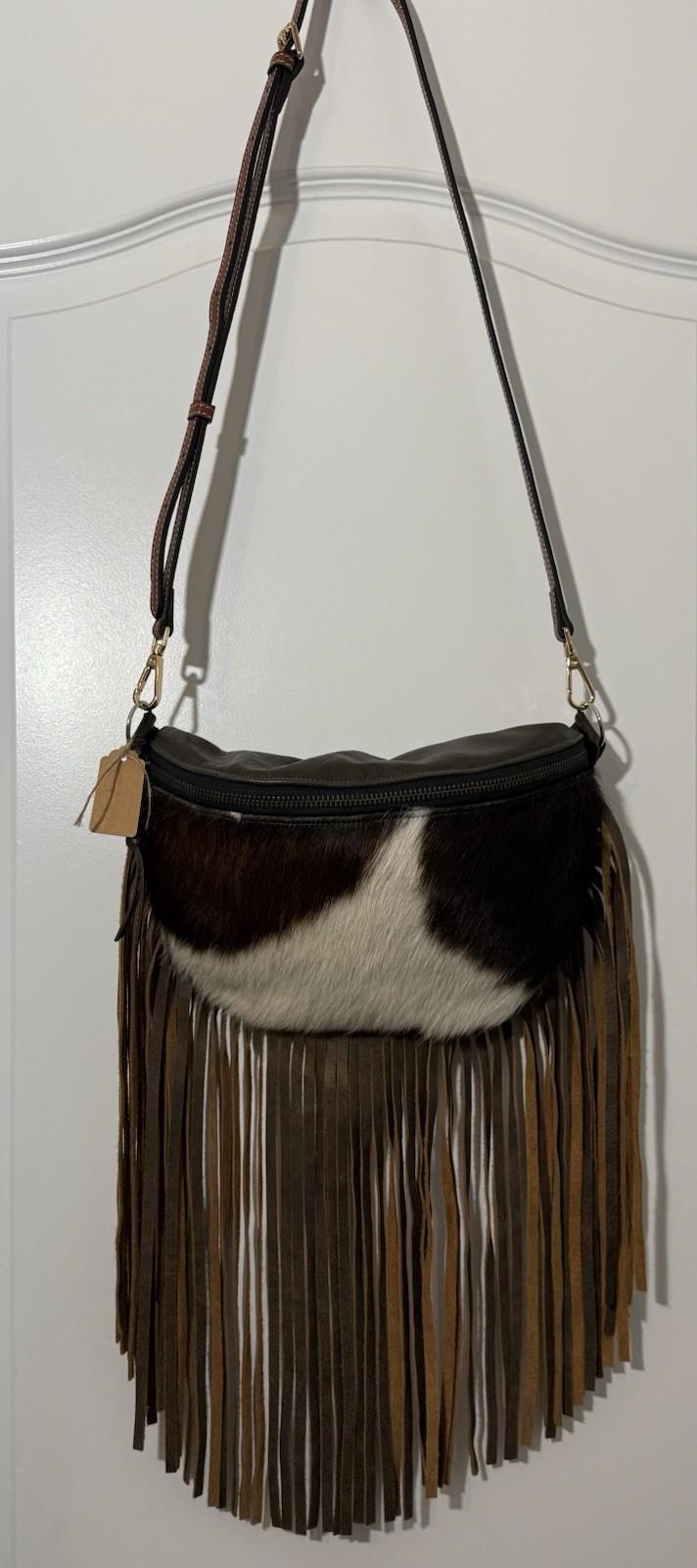 Hair On Hide Crossbody Bag Cowhide Leather Brown White Western Shoulder Purse