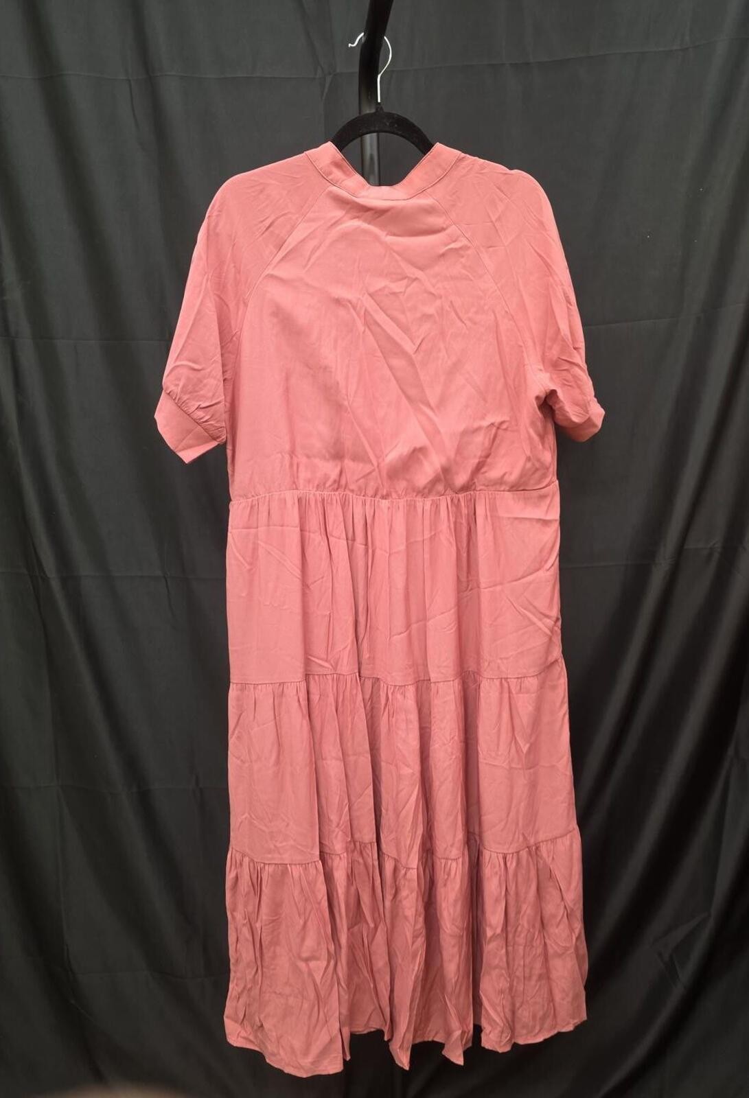 Women’s Boho Short Sleeve Button Flowy Maxi Dress Bean Paste Red Large